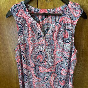 TALBOTS navy and pink paisley sleeveless top size PETITE LARGE